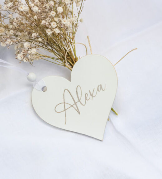 Personalized White Wooden Heart Tags