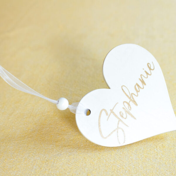 White Wooden Heart Tags