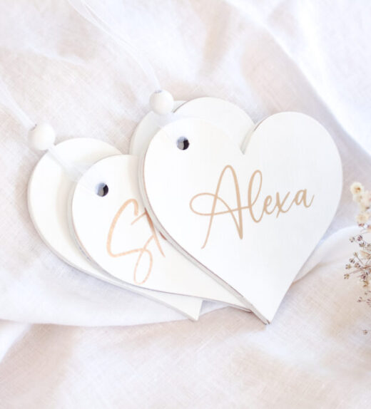 Personalized White Wooden Heart Tags