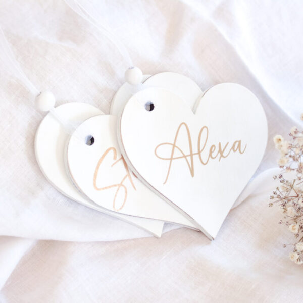 Personalized White Wooden Heart Tags